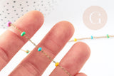 Chaine acier 304 inoxydable dorée 14k fantaisie résine multicolore pastel 0.5-1.mm, x1 mètre (G3037)