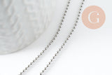 Collier Chaine complète avec fermoir boule fer platine 1.5mm/60cm, x1 (G9596)