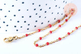 Collier Chaine de cheville acier inoxydable doré 14k résine rouge 23cm,chaine de cheville dorée, x1 G7112