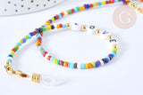 Chaine de lunettes ou masques perles verre et acrylique laiton doré 70,5cm LOVE chaine lunettes fantaisie, x1 (G7658)