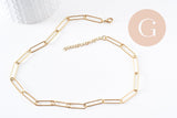 Collier Chaine maille rectangle acier inoxydable doré complète avec fermoir 10x3.5mm, x1 (G10112)