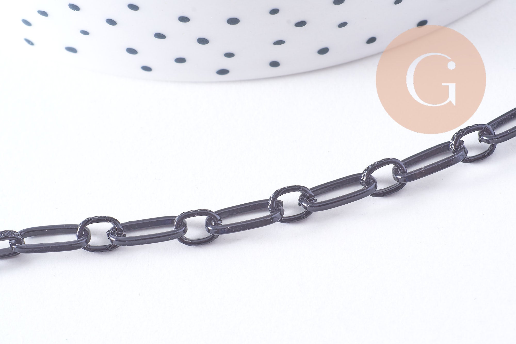 Chaine maille rectangle fer noir 10mm, 1 metre (G1394)