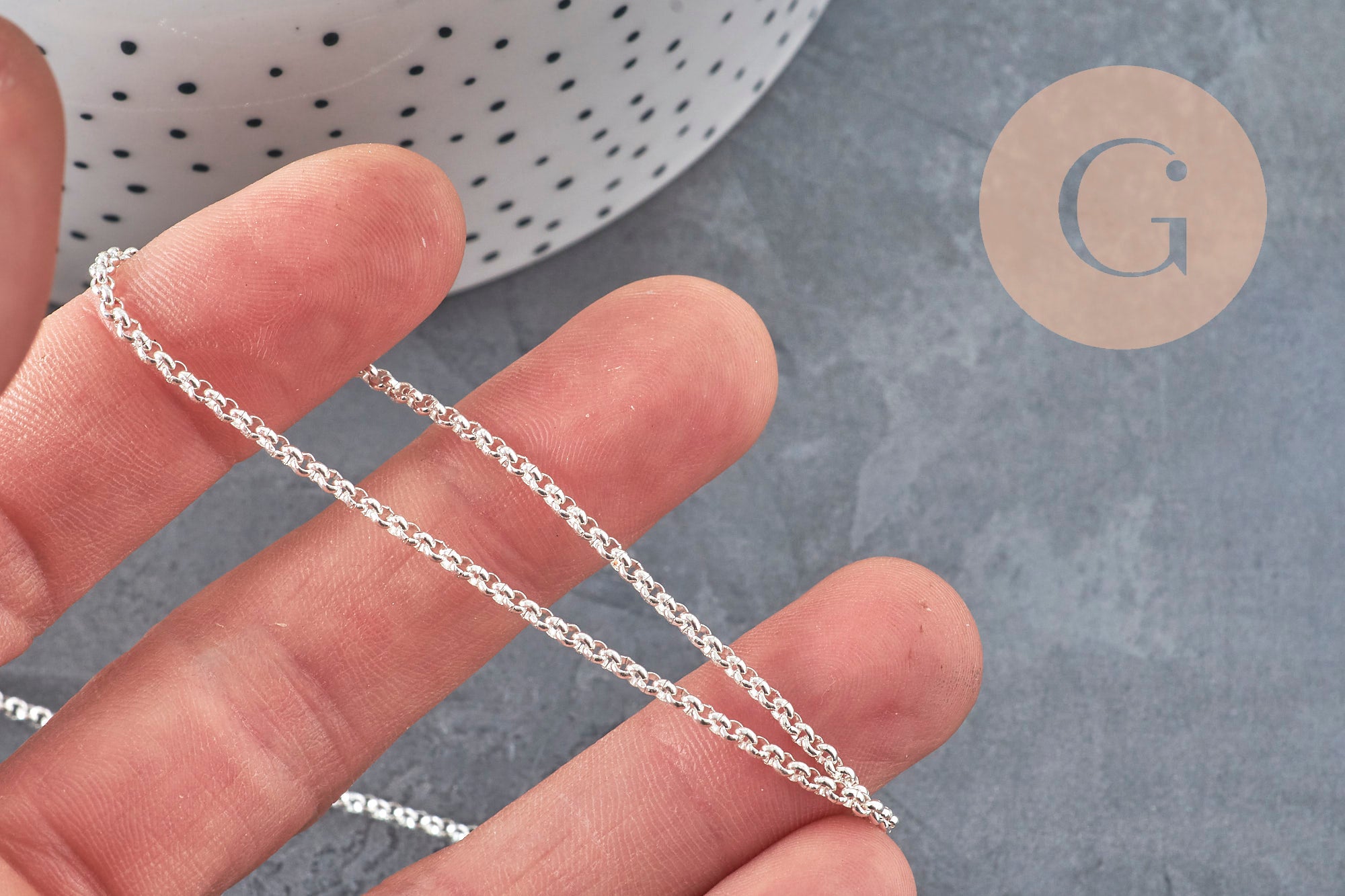 Silver-plated 304 stainless steel rolo chain 2mm, x1 meter (G11198)