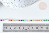 Chaine perle verre cube coloré acier doré 2.5mm, création de bijoux coloré DIY, x1 mètre (G7821)