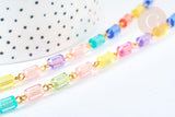 Chaine perles acrylique tube multicolore métal doré 8,5-9,5mm, création bijoux colorés, x 1Mètre (G7183)