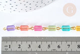 Chaine perles acrylique tube multicolore métal doré 8,5-9,5mm, création bijoux colorés, x 1Mètre (G7183)