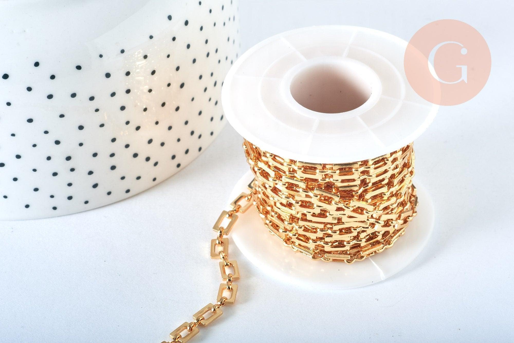 Chaine rectangle laiton doré 16k 6.5x4.6mm, x1 mètre (G6784)