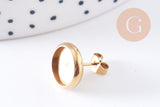 Clous-puces oreille support cabochon 10mm acier 304 inoxydable dore IP, x10 (G10609)