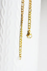 Collier Chaine avec fermoir acier doré 18k figaro 3mm-45cm, x1 (G1491)