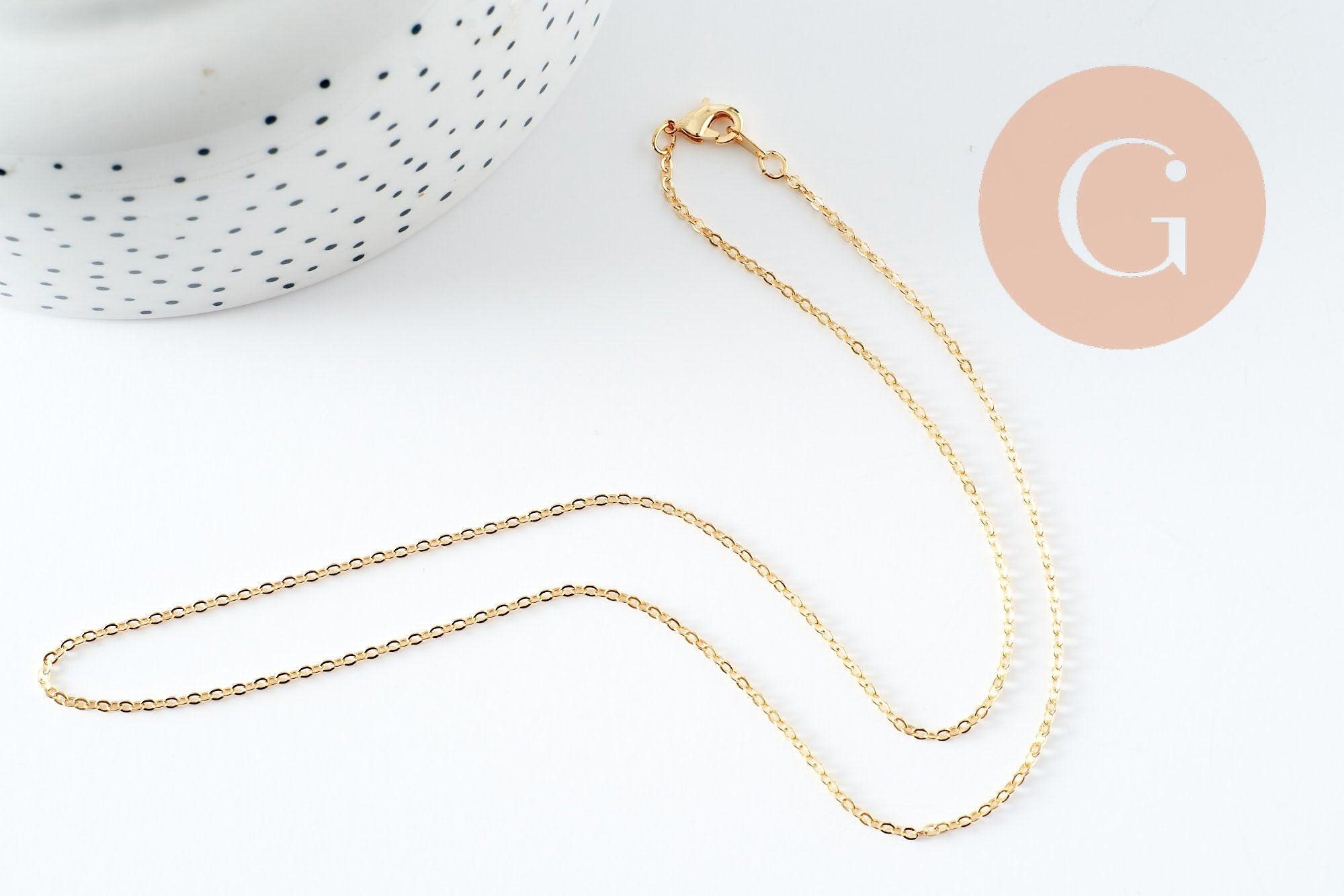 Collier Chaine avec fermoir forçat cuivre dorée 16K 0.5microns collier 1.8mm/45cm, x1 (G5341)