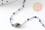 Collier Chaine satellite acier 304 inoxydable platine résine bleu complète 2mm/45cm, x1 (G1216)