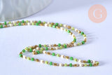 Collier chaine avec fermoir acier inoxydable doré perle rocaille vert 40.7cm, x1 (G4104)