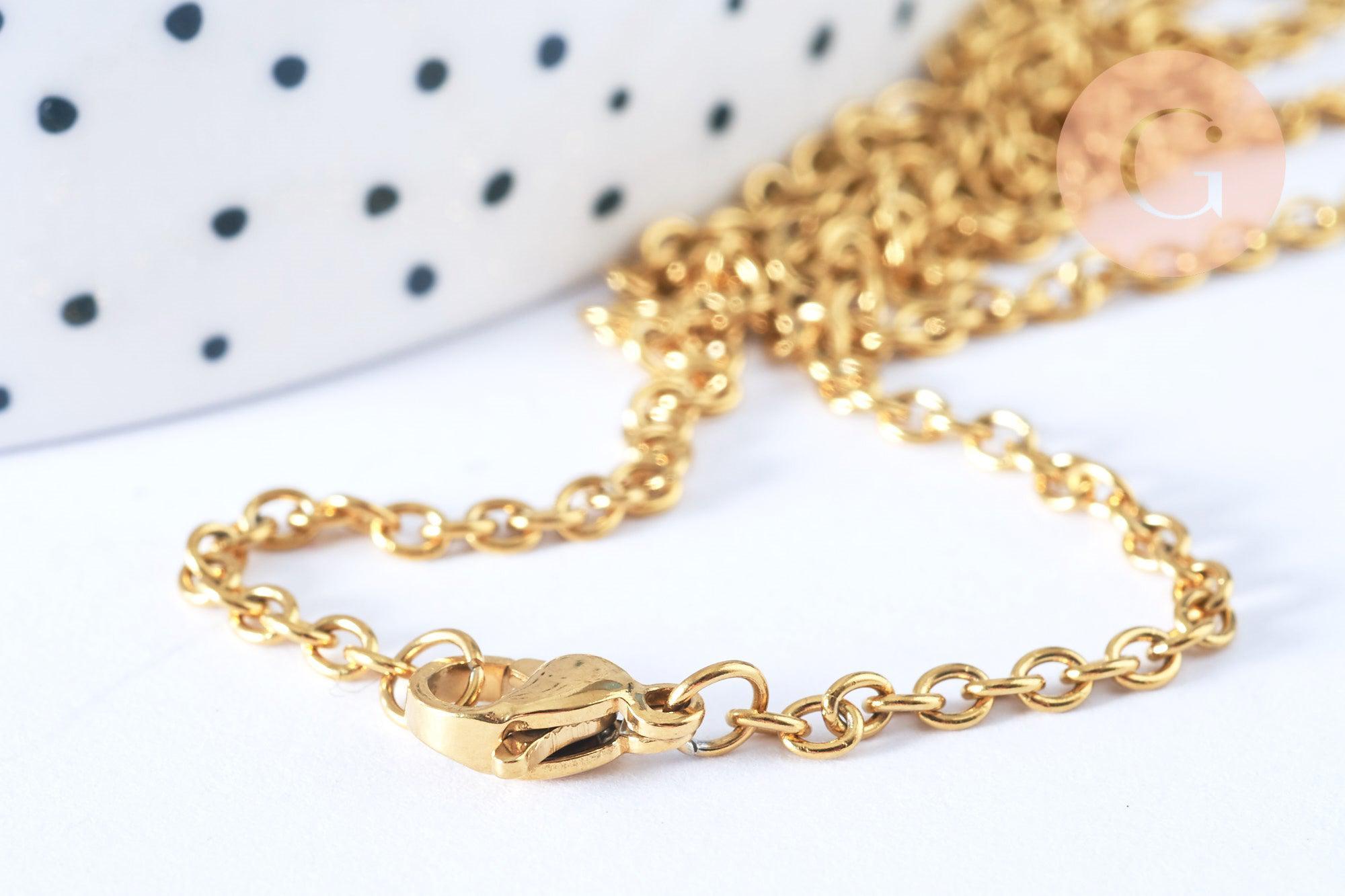 Collier chaine forçat acier inoxydable doré 59cm, x1 (G7245)
