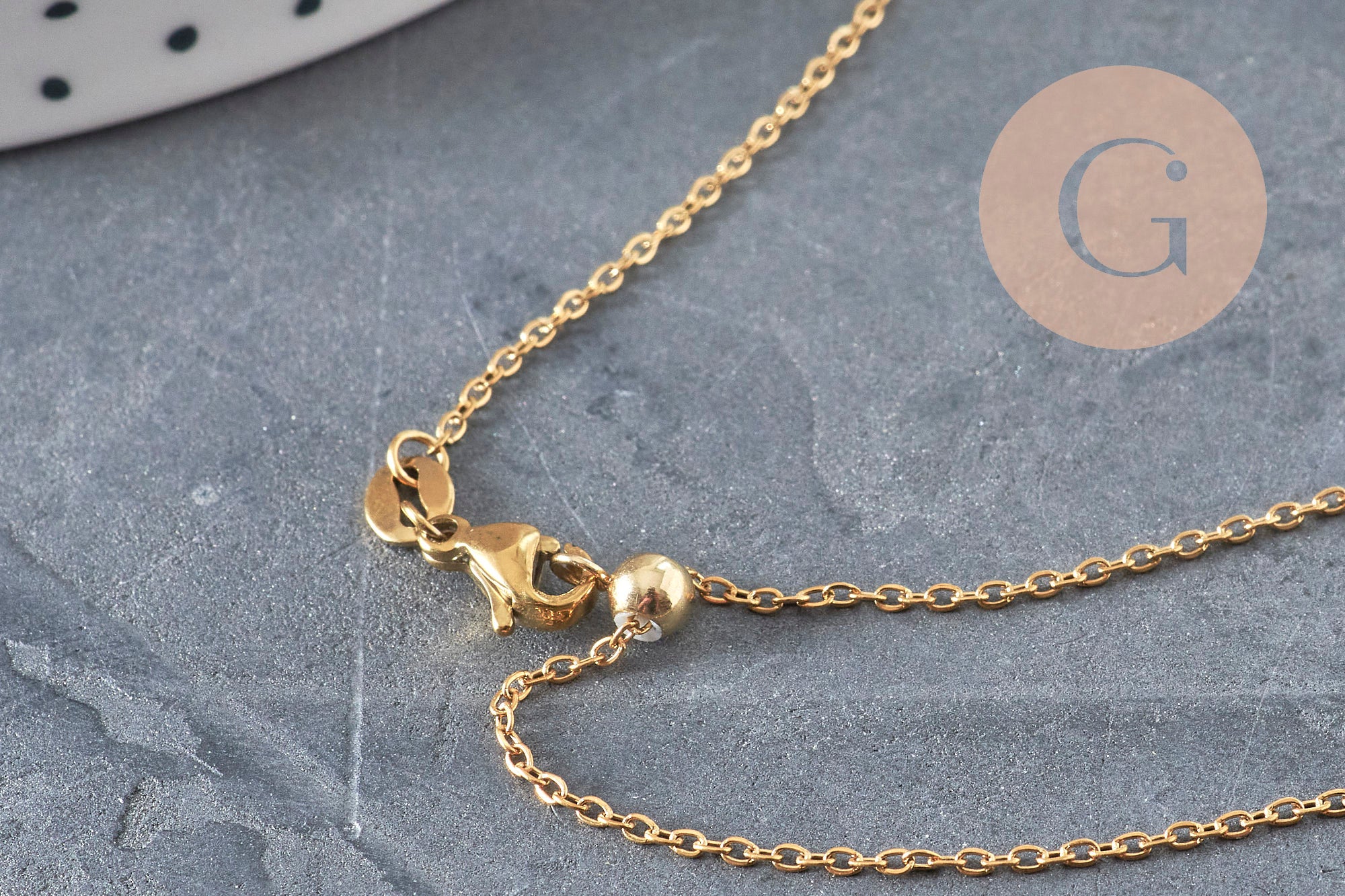 Adjustable 304 stainless steel gold IP 2mm/51cm curb chain necklace, x1 (G11257)