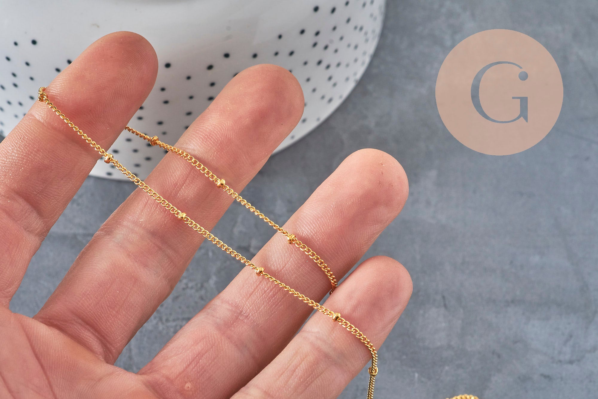 Satellite chain necklace, iron & gold-plated brass, 81.5cm, x1 (G11228)