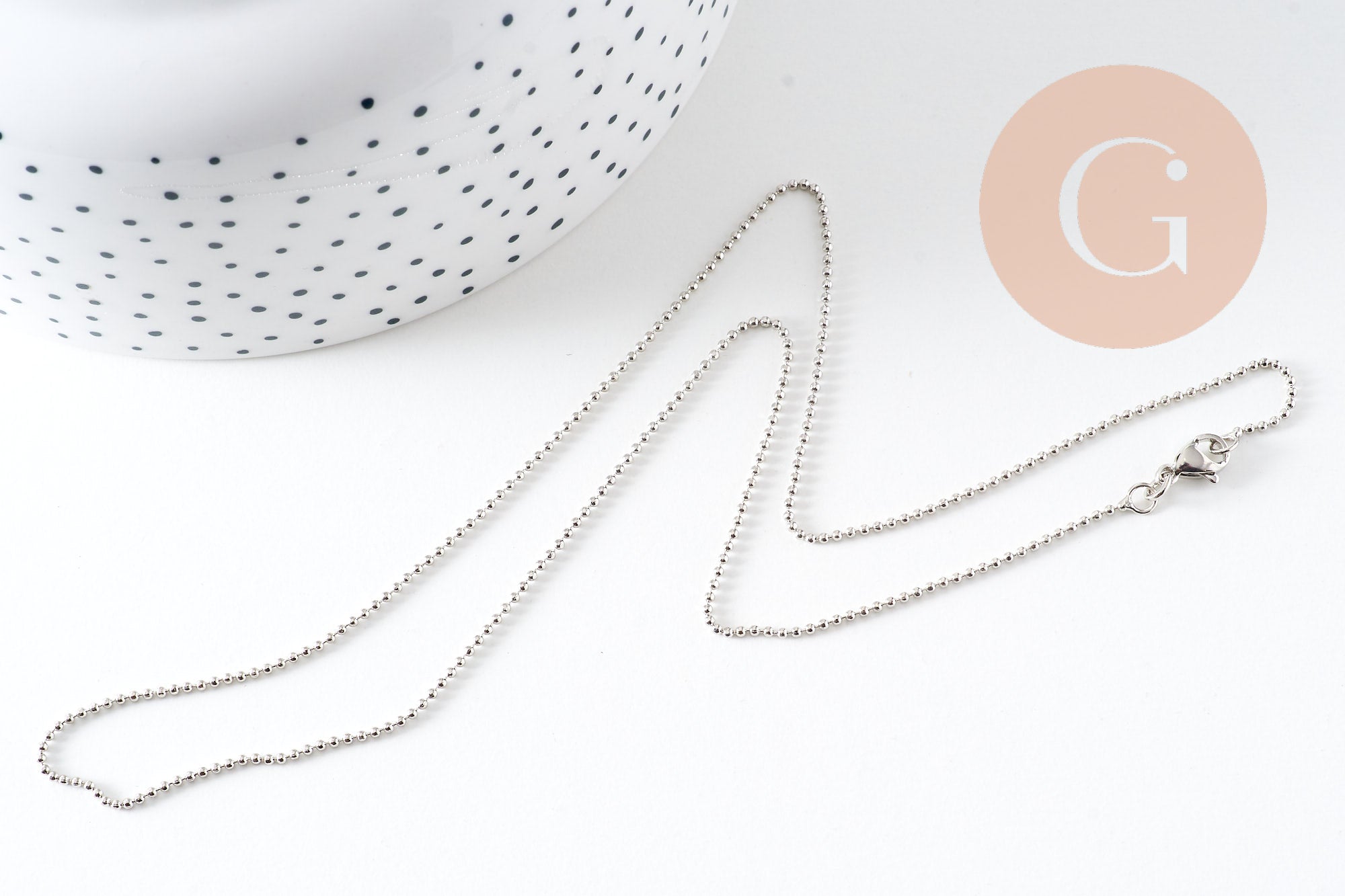 Collier collier chaine boule laiton platine facettes 1.2 mm/45cm, x1 (G5350)