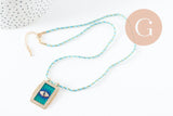 Collier médaille Oeil bleu zircon zamac doré 45cm x1 (G9570)