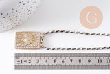 Collier médaille coeur Pyrite zircons blanc cordon tressé zamac doré 45cm x1 (G10364-9)