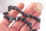 Collier obsidienne noire naturelle chips acier 304 inoxydable doré 40cm, x1 (G10266)