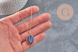 Collar con colgante tipo guardapelo azul personalizable, acero inoxidable 304 dorado, x1 (G11162)