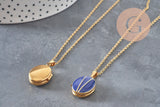 Collar con colgante tipo guardapelo azul personalizable, acero inoxidable 304 dorado, x1 (G11162)