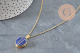 Collar con colgante tipo guardapelo azul personalizable, acero inoxidable 304 dorado, x1 (G11162)