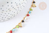 Collier Collier réglable perles de verre facettées cœurs laiton doré 38cm, bijoux fantaisie DIY, x1, G7396
