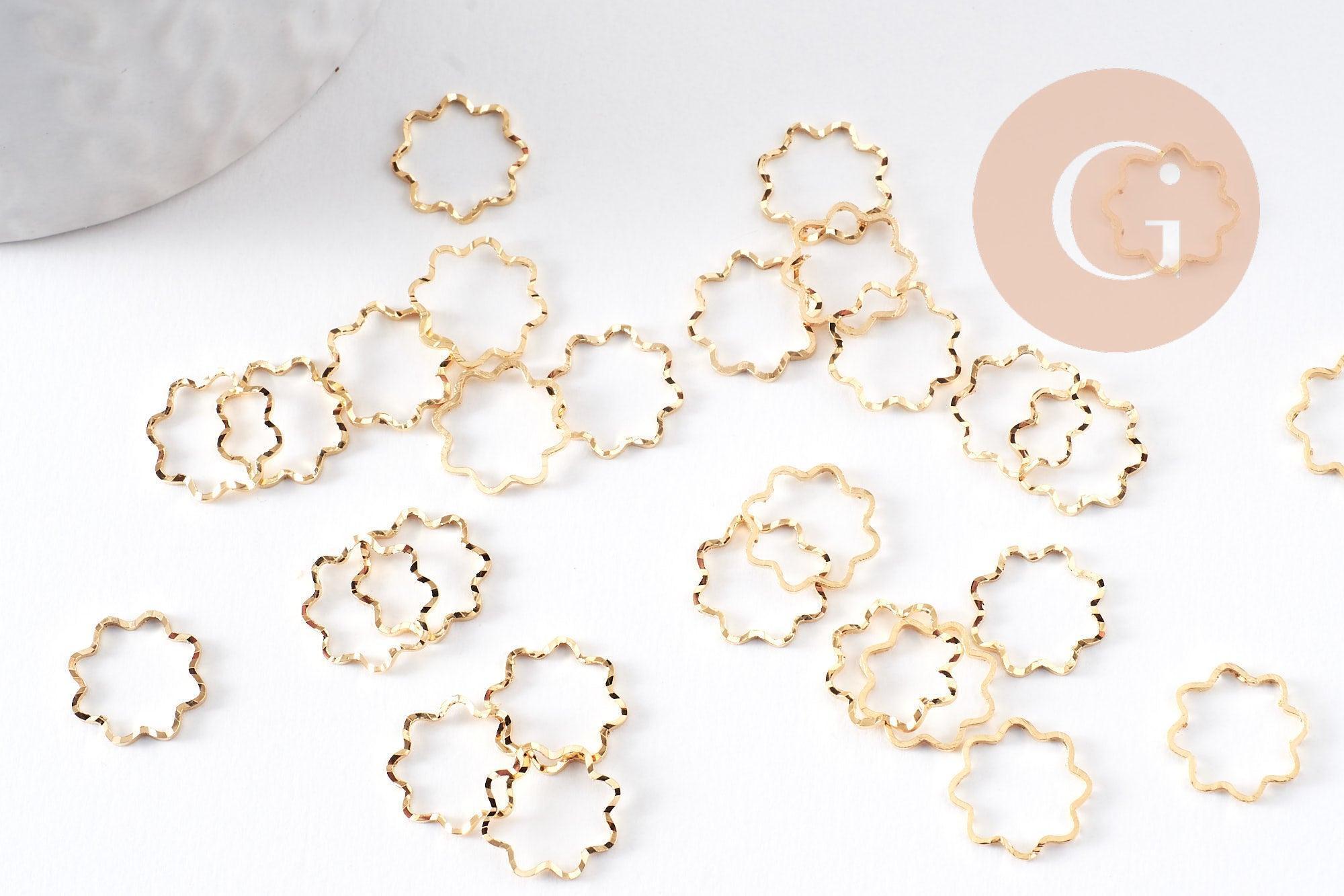 Connecteur fleur laiton doré strié 24K 11.5mm, x10 (G10373)