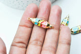 Connecteur tube talisman arc-en -ciel laiton doré 18K émaillé 37.5mm, x1