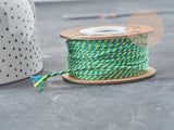 Cordon en coton tressé jaune bleu vert 1.2mm, cordon pour bijoux scrapbooking fabrication bijoux, x1mètre G9195