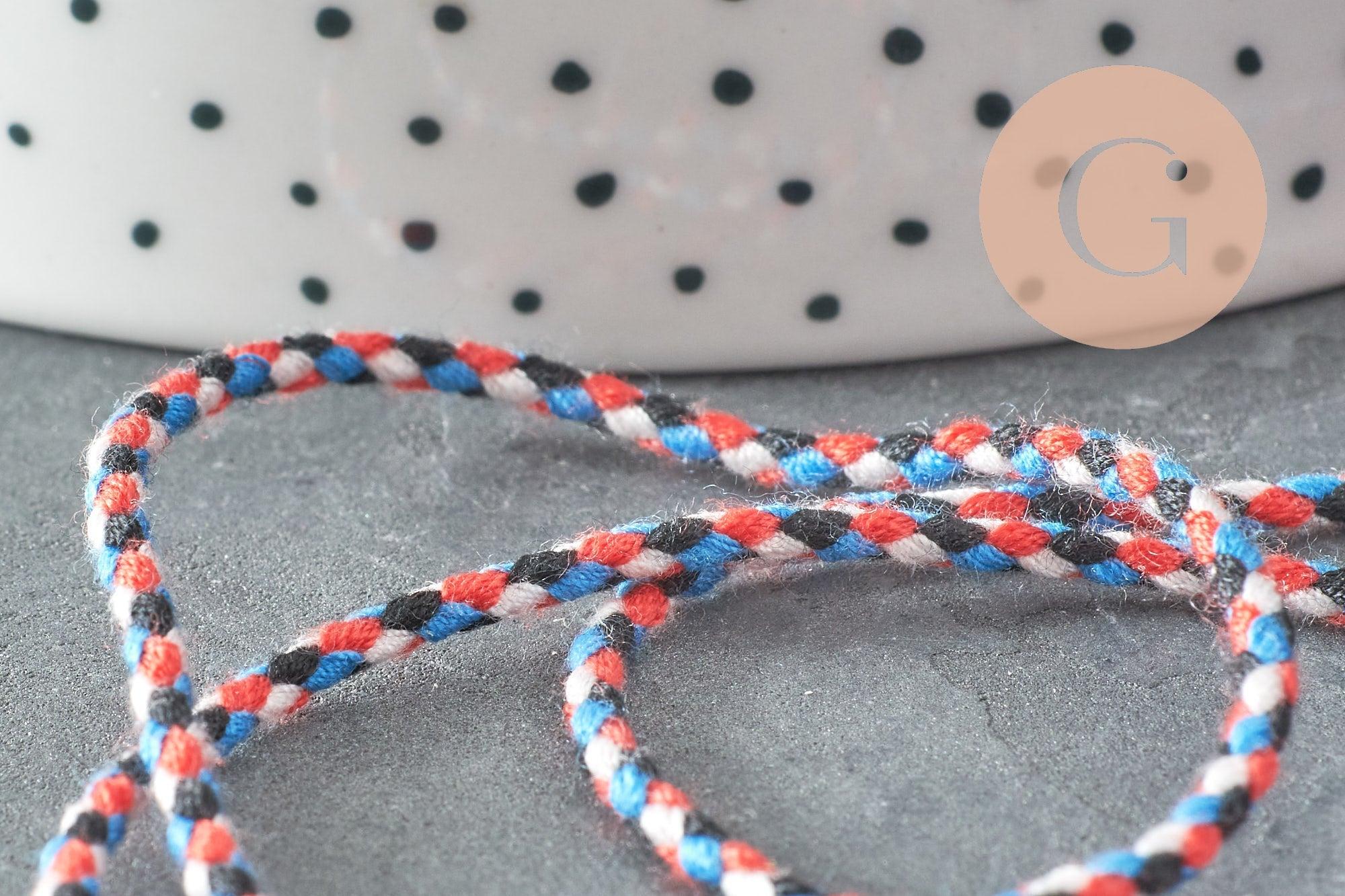 Cordon tressé bleu blanc rouge turquoise 2mm,cordon multicolore scrapbooking,corde décoration, x1 mètre G5859