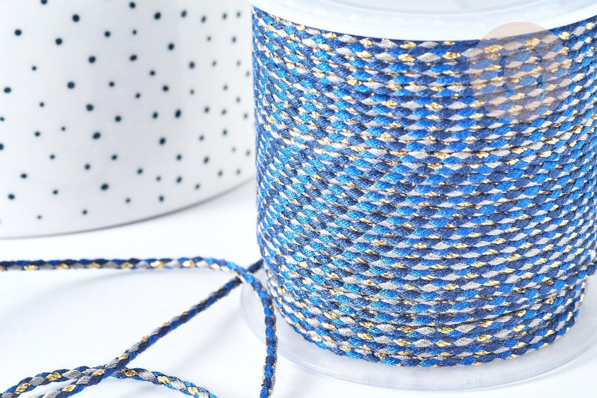 Cordon tressé bleu fil doré 1.5mm-2mm,cordon multicolore scrapbooking,corde décoration, x 1Mètre G8121
