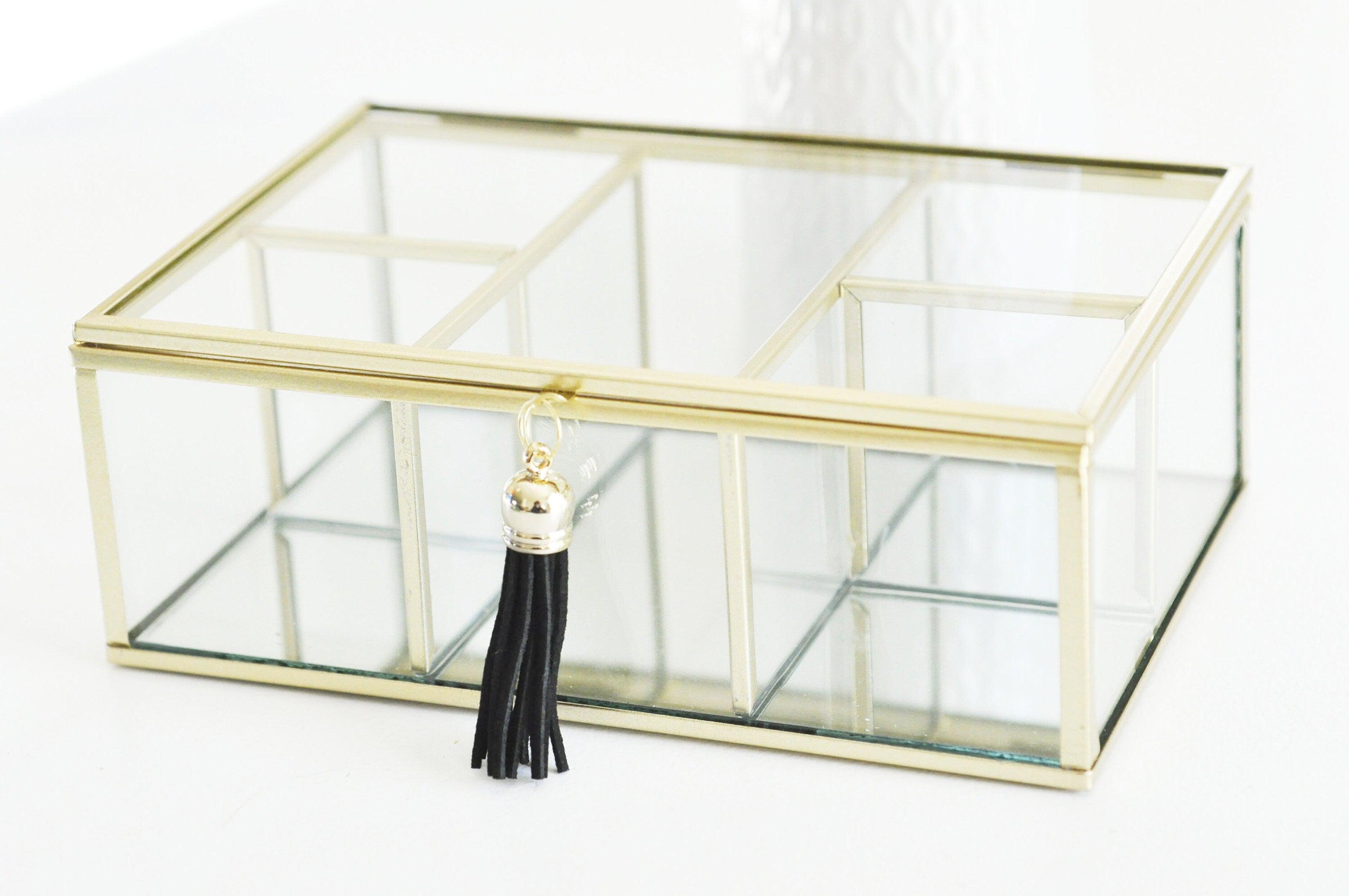 EP Boite à bijoux en verre rectangle,rangement bijoux, boite verre vintage, boîte décoration, décoration minimaliste, boîte verre, 18cm,G3258