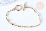 EP -Bracelet maille olive fermoir Toggle acier inoxydable doré 202mm, bracelet chaîne fine, x1 G7129