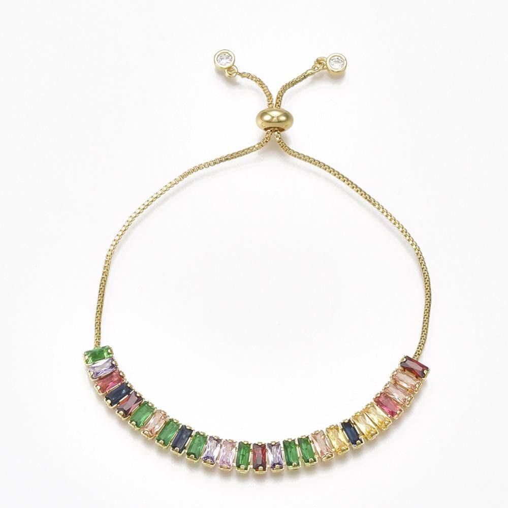 EP Bracelet réglable laiton doré 14k cristaux zircon multicolores, bracelet laiton or,sans nickel,bracelet zircon doré,24cm, x1,G2776
