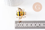 EP-Broche abeille émail noir et jaune zamac doré 29mm, x1 (G9923)