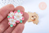 EP-Broche pins Fleurs motif végétal doré émail blanc 30x25mm, x1 G6619