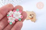 EP-Broche pins Fleurs motif végétal doré émail blanc 30x25mm, x1 G6619