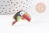 EP-Broche pins Oiseau toucan doré émail multicolore 31x22mm, x1 (G5954)