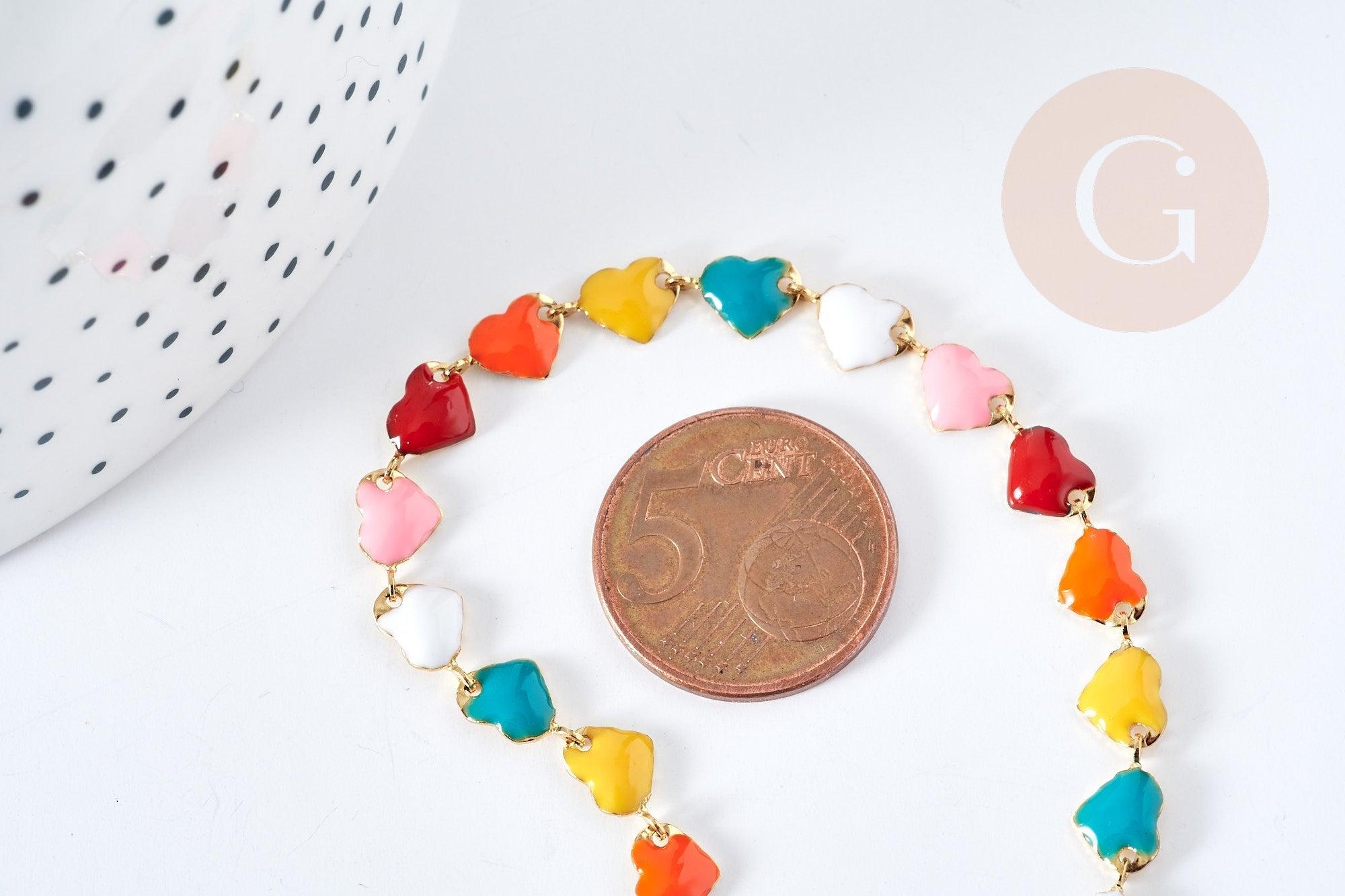 EP-Collier chaine coeur acier doré 304 inoxydable émaillé multicolore 45mm, idée cadeau anniversaire fête des mères femme x1 G8622