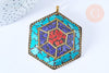 EP Pendentif Corne en laiton et pierres, pierre naturelle doré tibétain, x1 G8400