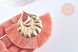 EP Pendentif large pompon fil rose corail support doré,pendentif en fil sur support doré, 85-92mm, x 2 G6838