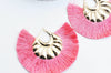 EP -Pendentif large pompon fil rose support doré,pendentif en fil sur support doré, 85-92mm, x2 (G4536)