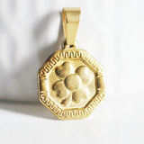 EP Pendentif médaille trèfle acier doré, pendentif doré,sans nickel,laiton doré, création bijoux,médaille or,18mm,G3061