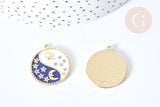 EP-Pendentif soleil lune étoiles bleu zamac doré zircon 27.7mm, x1 (G8088)