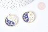 EP-Pendentif soleil lune étoiles bleu zamac doré zircon 27.7mm, x1 (G8088)