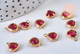 EP-Pendentif triangle cristal de bohème rouge rubis facetté laiton doré 11mm, x1 (G6116)