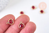 EP-Pendentif triangle cristal de bohème rouge rubis facetté laiton doré 11mm, x1 (G6116)