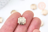 EP Perle carrée gravée zamac doré 12mm, perles dorées, création bijoux, perles intercalaires, Perle carré, x 2 G5873