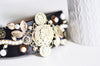 EP-Serre-tête cheveux médaille doré strass perles 110mm, x1 (G0416)